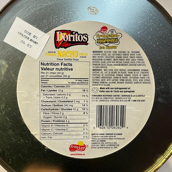 SpongeBob Doritos Chip Tin With Lid Viacom 2004 Vintage Large Metal Can 11.5"x10 - Picture 14 of 15